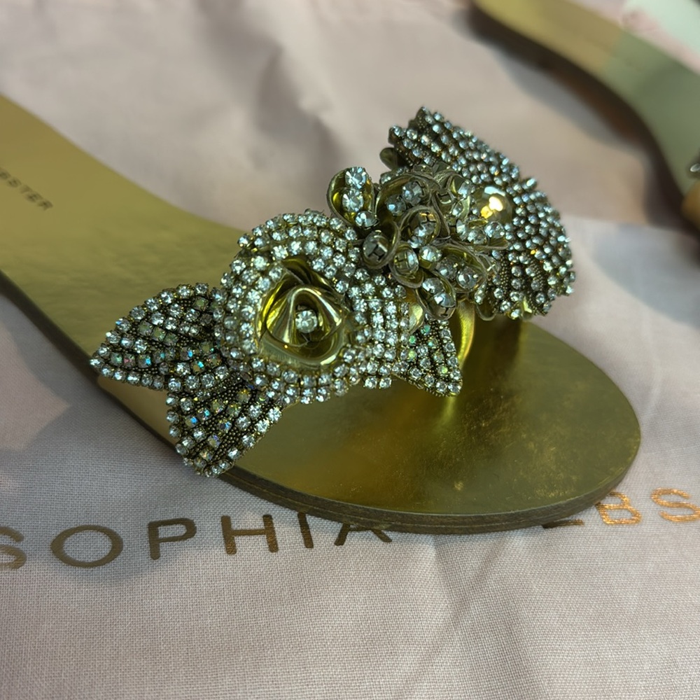 Sophia Webster Lilico Gold Crystal Slides Sandals-worn once size 7 original box - Picture 5 of 12